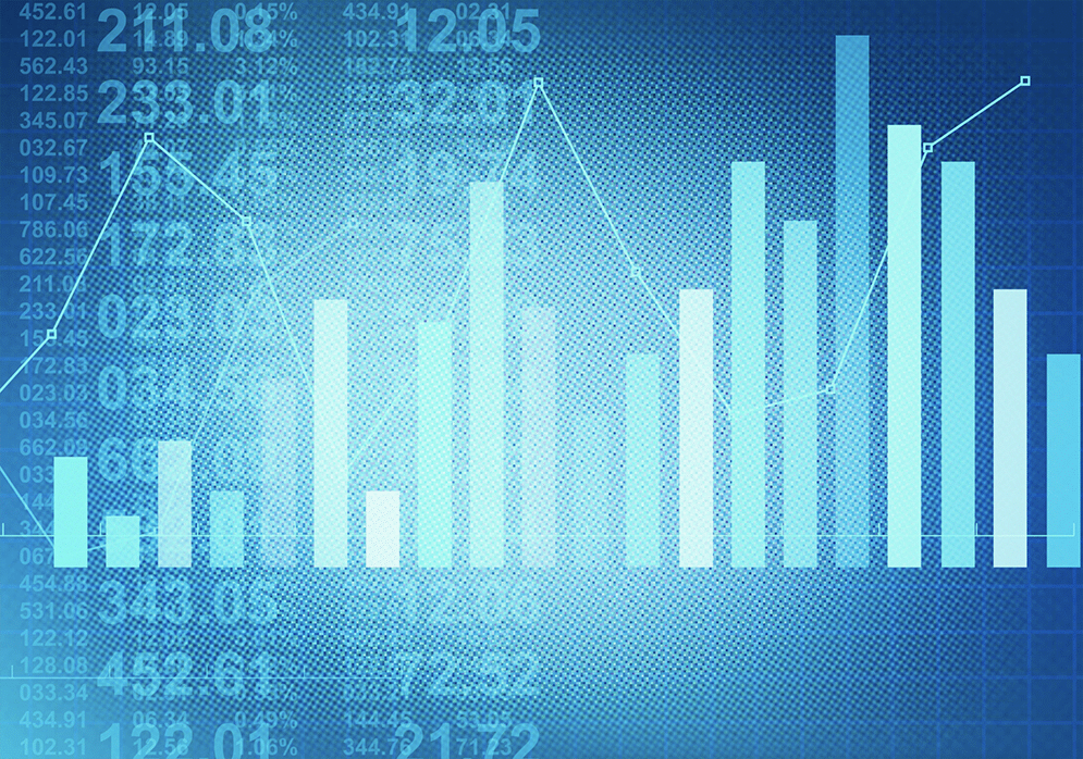 Stock market ticker with graph over top